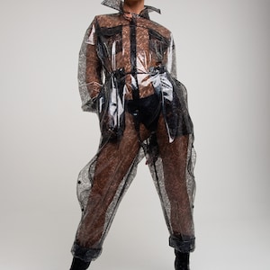 Tinted TPU ladie&#39;s Overall! Unisex adult Jumpsuite. Long sleeves colored romper. Waterproof and wind-resistant.