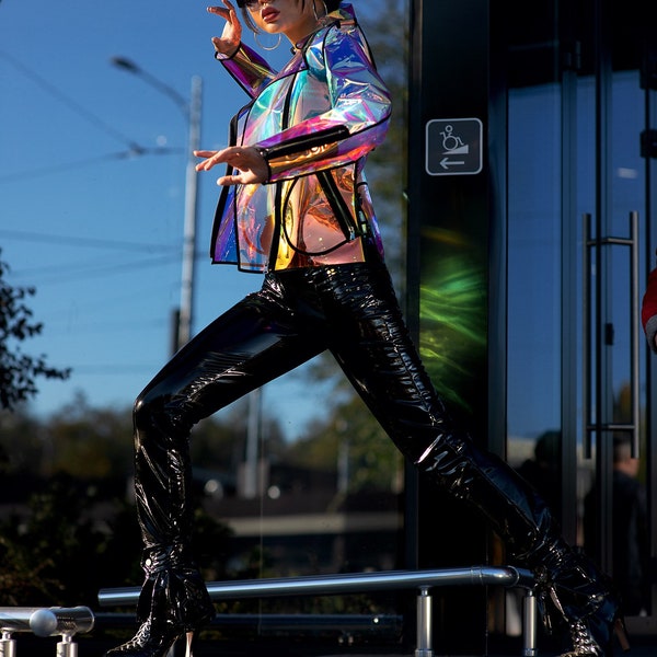 New Iridescent TPU Biker Jacket. Gorgeous High Fashion Jacket. Gift for her.