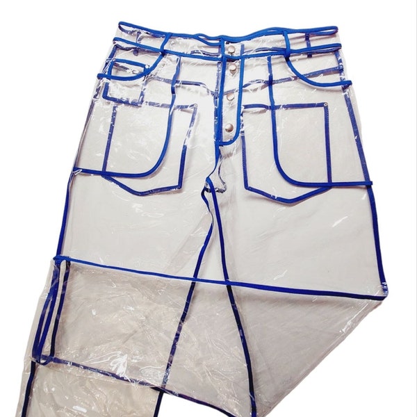 Transparent TPU Men's Pants with different colors of trim! Waterproof and wind resistant.