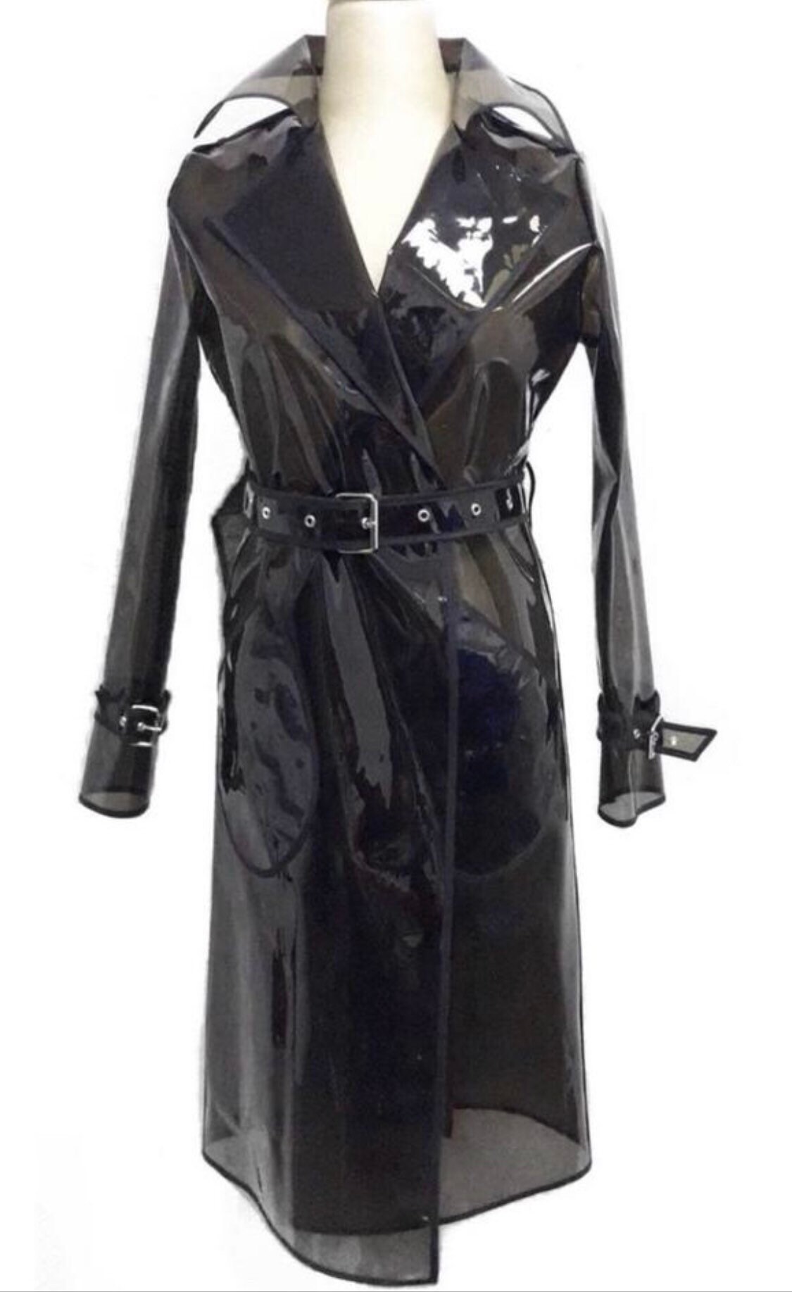 Transparent Vinyl Trench Rain Coat 
