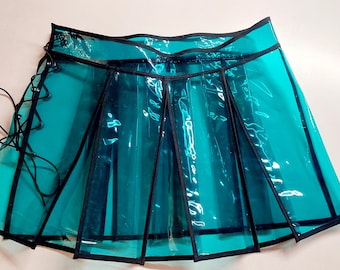 Cyber-Teal Pleated Mini Skirt: Pure Avant-Garde Energy. Party Womans Skirt