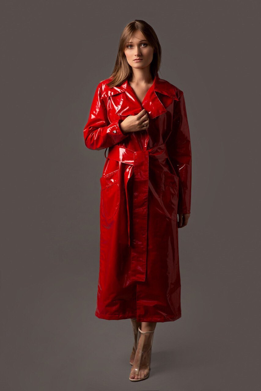 Ladies Stylish Vegan Leather Trench Coat. Gorgeous Red Coat. - Etsy UK