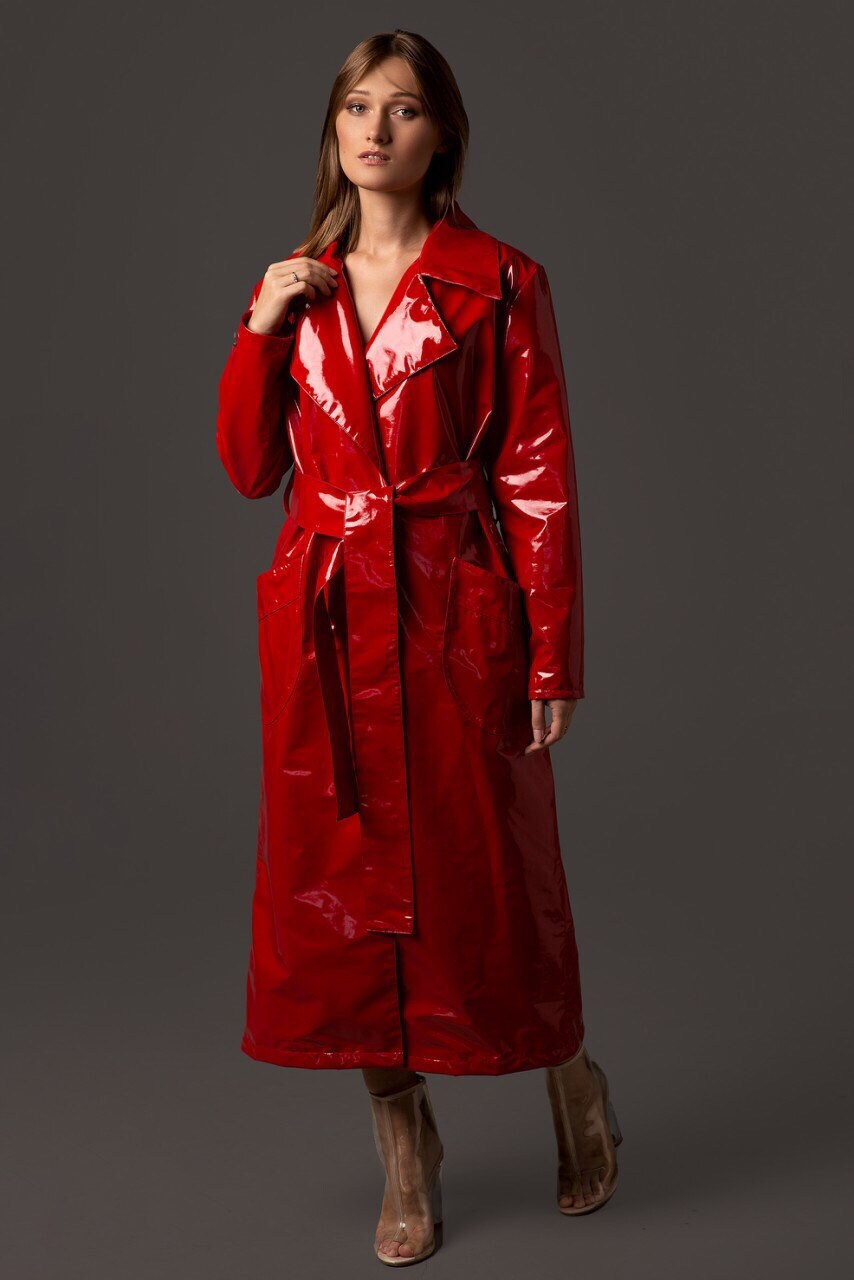 Ladies Stylish Vegan Leather Trench Coat. Gorgeous Red Coat. - Etsy UK