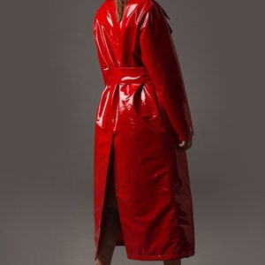 Ladies Stylish Vegan Leather Trench Coat. Gorgeous Red Coat. Waterproof ...