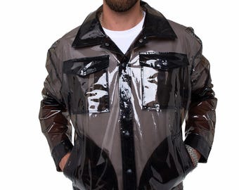 Urban Shadow Men’s Transparent Vinyl Jacket Bold Streetwear  Waterproof PVC Coat Handmade Statement Outerwear