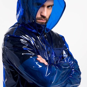 Transparent Moto Rain Jacket: Sheer Hooded Bomber, Italian Design