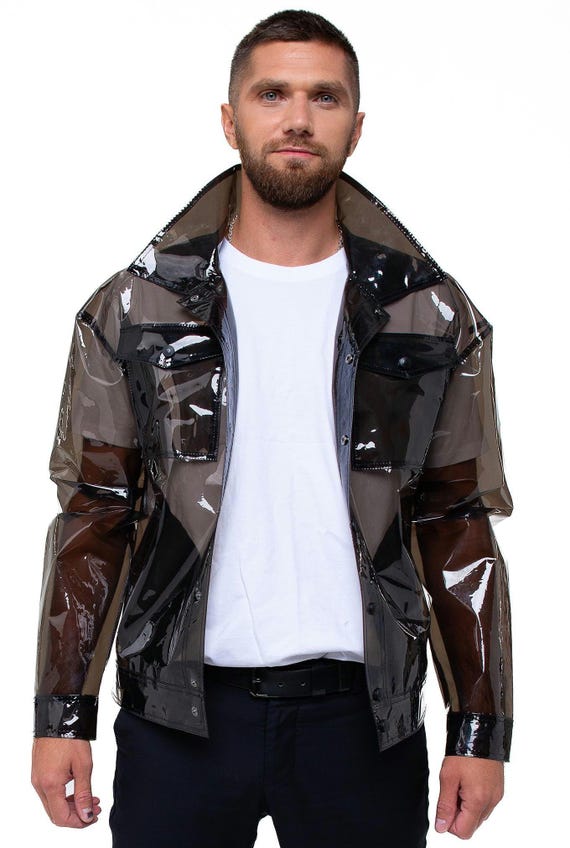 Urban Shadow - Men’s Transparent Vinyl Jacket - Bold Streetwear - Waterproof PVC Coat - Handmade Statement Outerwear