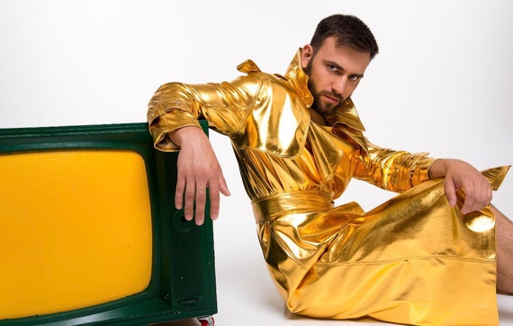 Mens Gold Trenchcoat Festival Sparkling Trench Coat. Shiny Winter Coat. Waterproof and Wind Resistant. Etsy