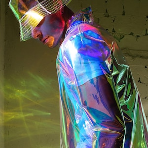 Avant-Garde Transparent Men’s Rain Blazer – Artistic Clear PVC Jacket – Futuristic Designer Outerwear – Conceptual Fashion – Wearable Art
