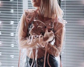 Clear PVC Trench Coat: Stylish Transparent Rain Jacket with Hood