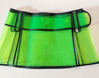 Womans Green Vinyl Mini Skirt, Sheer PVC Party Outfit