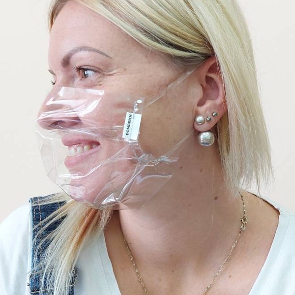 Transparent vinyl Protecting mask Without trim!! Mask for deaf. Leepreading mask.