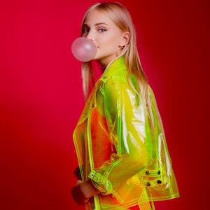 Colored Hot Vinyl Biker Jacket. Party clothes. Vinyl blazer. Hi-tech elements.  Gift for her.
