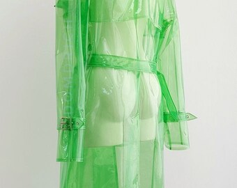 Transparent Vinyl Trench Raincoat 