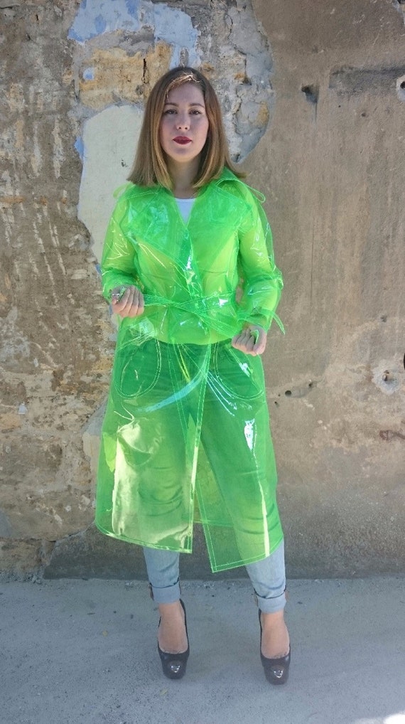 Green Transparent Vinyl Trench Raincoat. Gorgeous Raincoat | Etsy