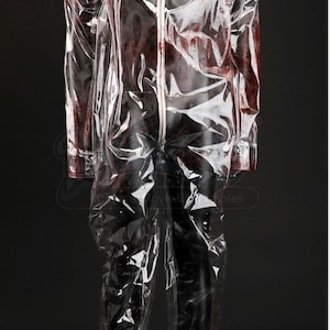 Futuristic Vinyl Adult Jumpsuit with Built-In Transparent Leg Covers – Unisex Statement Overalls – Custom Fit