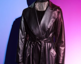 Womans Matte Faux Leather Trench — A‑Line Silhouette with Silk Lining