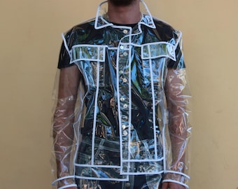 Transparent vinyl Men's Costume: Clear Jacket and Pants Set