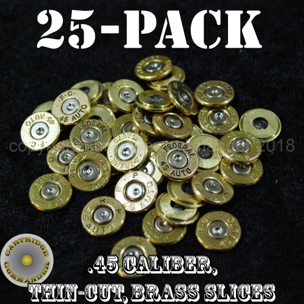 45 cal bullet slices thin cut polished brass spent ammo bullet jewelry slice birthday craft supply americana mixed primer-color slice 25pk