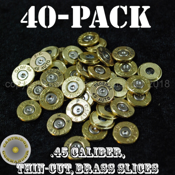 45 caliber bullet slices thin cut polished bullet jewelry brass spent ammo craft supplies madeinusa fired cartridge shell slice 40 pack lot