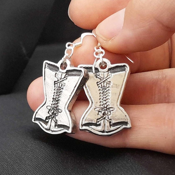Pewter Pinup Corset Earrings, Basque Jewellery, Burlesque Earrings