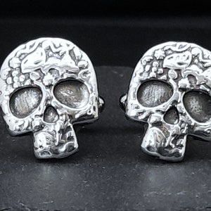 Handmade Pewter Sugar Skull Cufflinks: Rustic Wedding Jewellery