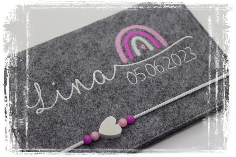 U-book cover felt rainbow girl personalized embroidered vaccination card compartment image 2