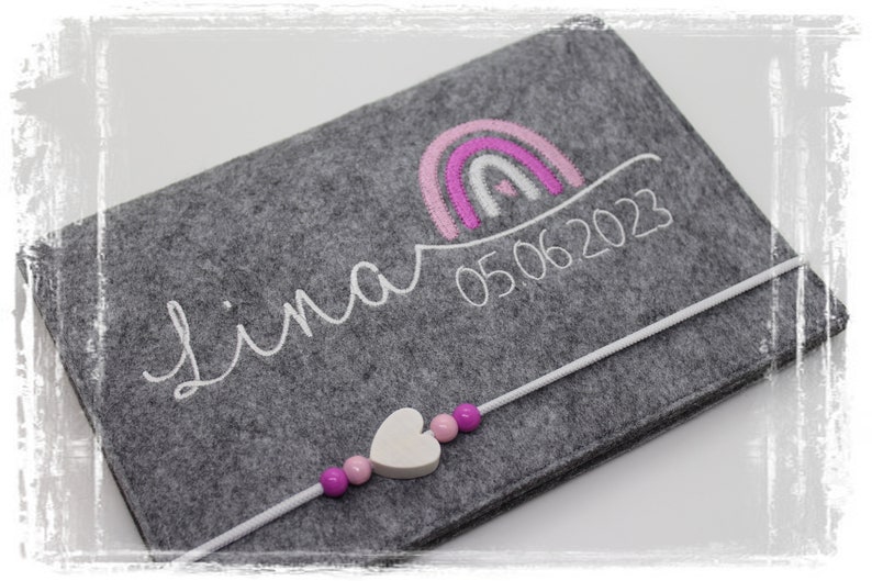 U-book cover felt rainbow girl personalized embroidered vaccination card compartment image 1