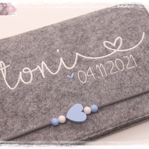 U-Booklet Sleeve Felt Heart Young Girls Personalized HEART Light Blue Embroidered