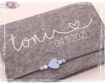 U-Booklet Sleeve Felt Heart Young Girls Personalized HEART Light Blue Embroidered