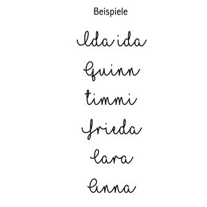 May include: A list of names written in cursive script. The names are: Ida Ida, Quinn, Timmi, Frieda, Lara, and Enna.
