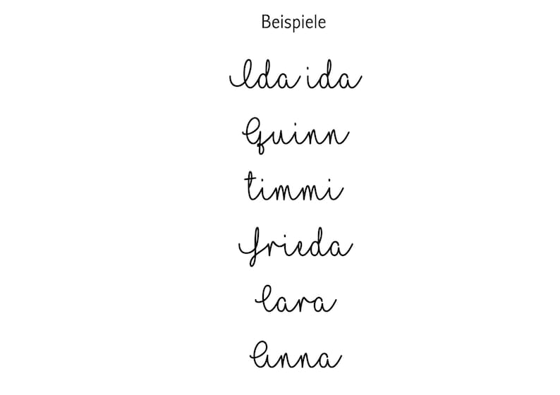 May include: A list of names written in cursive script. The names are: Ida Ida, Quinn, Timmi, Frieda, Lara, and Enna.