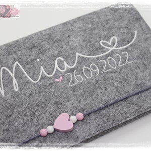 U-Heft cover felt heart girl personalized HEART*pink embroidered