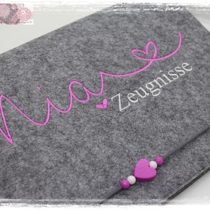 Zeugnismappe Herz Filz Pink Mädchen personalisiert Name*Einschulung Zeugnisse Schule