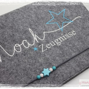 Zeugnismappe*Stern*Filz TÜRKIS Jungen Mädchen Junge*personalisiert*Name Einschulung Zeugnis Schulstart