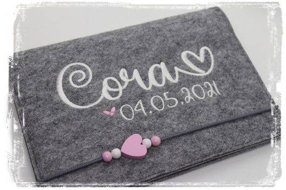 U-Heft Hülle*Filz*Herz*Mädchen*personalisiert*HERZ*rosa*bestickt*