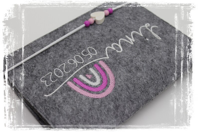 U-book cover felt rainbow girl personalized embroidered vaccination card compartment image 4