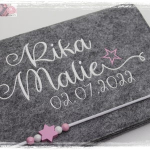 U-Heft Hülle Filz Stern Junge Mädchen personalisiert STERN ROSA bestickt Impfpass Geburt Geschenk
