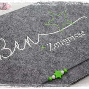 Zeugnismappe*Stern*Filz*Grün*Jungen Mädchen Junge*personalisiert*Name Einschulung Zeugnis Schulstart