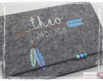 U-Booklet Sleeve Felt Young Girls ARROW FEATHER blue mint BABY Gift