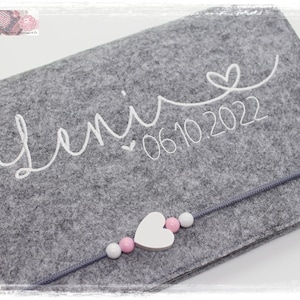 U-Heft Hülle Filz Herz Junge Mädchen personalisiert HERZ*weiß bestickt*rosa Impfpass