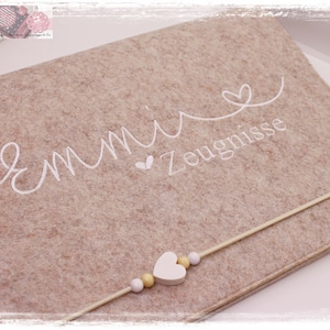 Zeugnismappe Filz  Beige Mädchen personalisiert Name Zeugnisse Einschulung Schule
