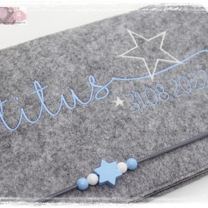 U-Heft Hülle Filz Herz Junge Mädchen personalisiert STERN*weiß blau bestickt*Impfpass*