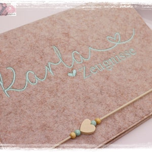 Zeugnismappe Filz  Beige Mint Mädchen personalisiert Name Zeugnisse Einschulung Schule Junge
