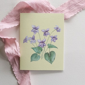Violet kaart Eenvoudige violette wenskaart aquarel viooltjes aquarel kaart bloemen violet kaart paars violet schilderij cadeaukaart bloemen kaart