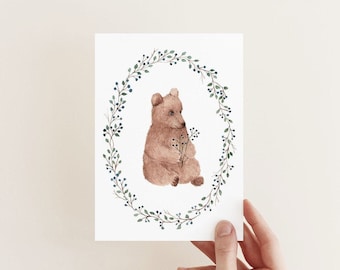 Bear Greeting Card Cute Bear Cub Card For Baby Shower Gift Cute Baby Bear Card Brown Bear Note Card For Friend Grizzly Bear Greeting Card