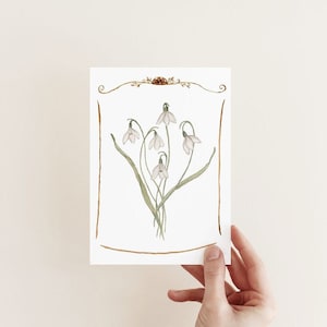 Schneeglöckchen Grußkarte Schneeglöckchen Blumenkarte Schneeglöckchen Blumenstrauß Karte Schneeglöckchen Aquarell Kunst Grußkarte Schneeglöckchen Blumenfee Karte