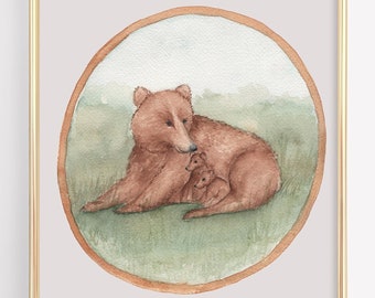 Mama and Baby Bear Print For Nursery Brown Bear Art Print Woodland Animal Nursery Art Forestcore Cottagecore Art