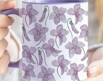 Tazza da caffè con fiori viola Tazza botanica con fiori di campo viola Tazza da caffè floreale Cottagecore viola Tazza con belle viole Regalo floreale per la mamma