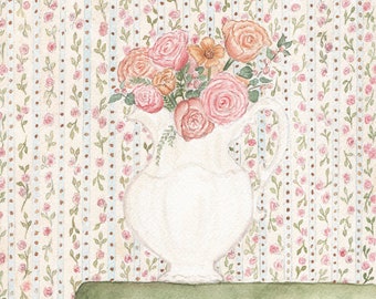 Limited Edition Giclée Watercolor Print, Botanical Art Print, Vintage Rose Art Print, Grandmillenial Wall Art, French Country Wall decor